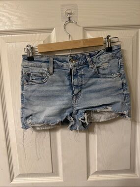 American Eagle Outfitters Light Blue Distressed Denim Shorts